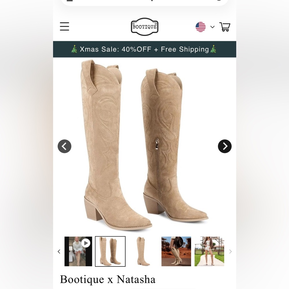 New Bootique Cream Heeled Western Boots